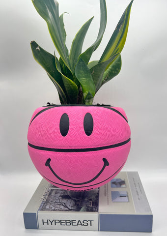 Pink Smiley Basketball Planter